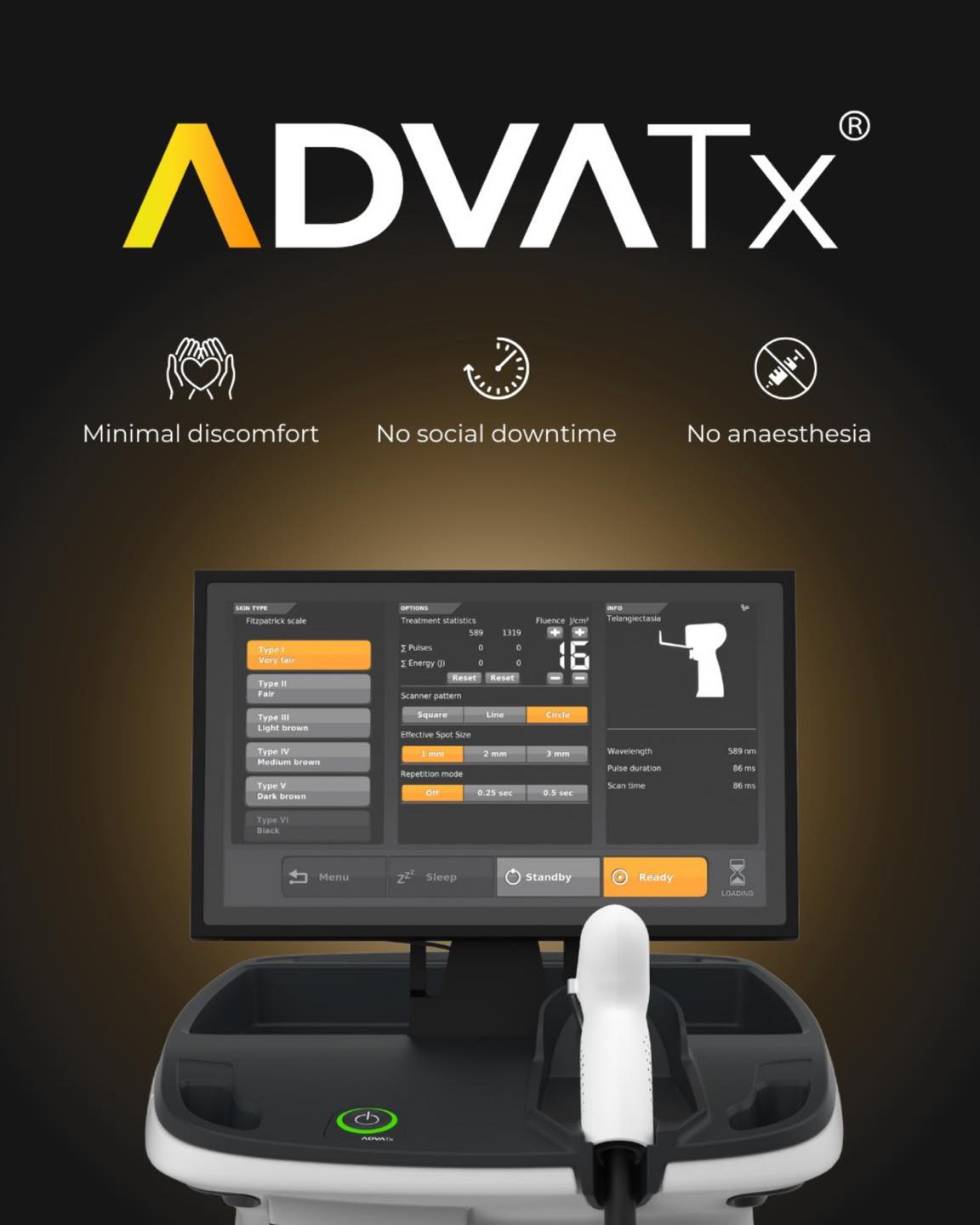 Designed with both practitioners and patients in mind ✨

ADVA Tx combines advanced laser technology with a treatment experience focused on comfort, efficiency and clinical performance.

✔️ Minimal discomfort
✔️ No social downtime
✔️ No anaesthesia required

From vascular concerns and pigmentation to acne and skin rejuvenation, ADVA Tx is engineered to deliver effective, targeted treatments while helping patients return to their daily routine with confidence.

Discover how ADVA Tx is redefining corrective aesthetics.

📩 Get in touch to learn more.