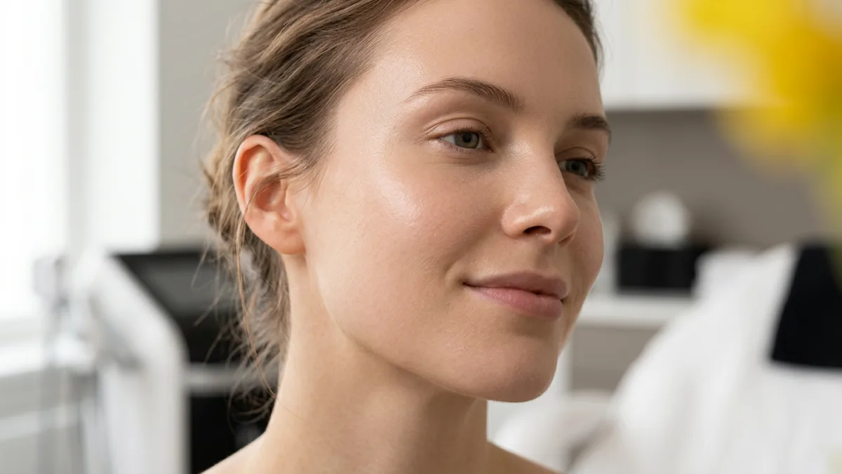 Close-up of refined skin texture after enlarged pores treatment
